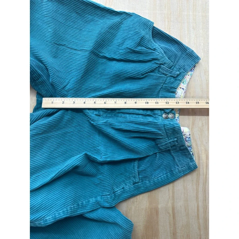 80's Hunters‎ Glen VTG Teal Blue Corduroy Pleated Pants High Rise Petite 11/12